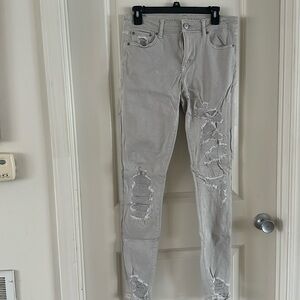 American Eagle Light Grey Ripped Jeans Size 10 XLong Worn Once